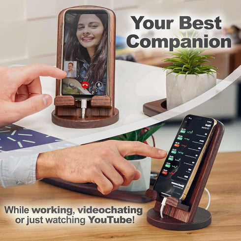 TESLYAR Wood Cell Phone Stand Elegant Phone Holder for Nightstand & Desk | Portable Office Gift for Men, Dad & Husband