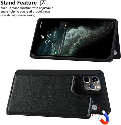 iCoverCase Wallet Phone Case for iPhone 11 Pro 5.8 Inch with Card Holder for Women, RFID Blocking (Macaron Black)