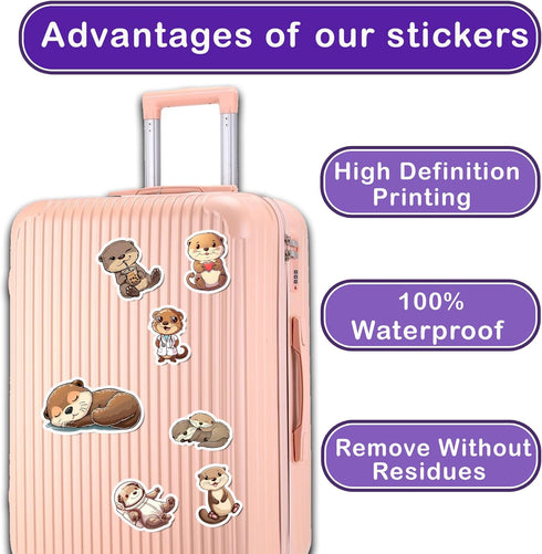 50 PCS Cute Otter Stickers, Waterproof Vinyl Decals for Water Bottles, Skateboard, Guitar, Phone Case for Kids Adults