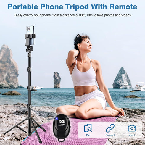 70" Phone Tripod, Portable Cell Phone Tripod Stand with Remote & Phone Holder, Selfie Stick for Video Recording,