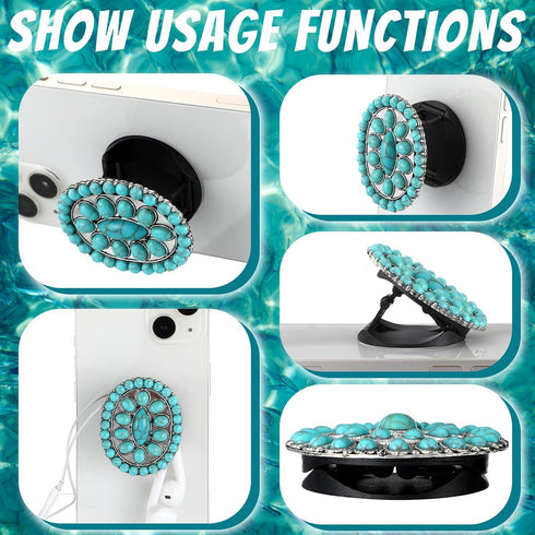 4 Pieces Turquoise Western Phone Grip Charm Teardrop Flower for Smartphones and Tablets (Classic Style)