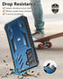 Samsung Galaxy S21-FE Phone Case, Dual-Layer Military Grade Drop Proof Cover with Kickstand, Blue