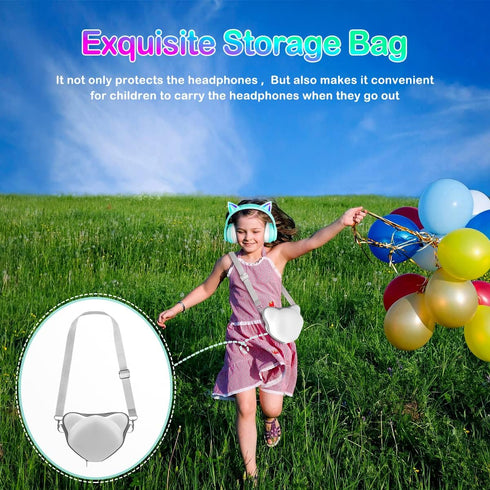 LOBKIN Bluetooth 5.3 Kids Headphones with Case, RGB LED Light Up Cat Ears, Foldable Over Ear