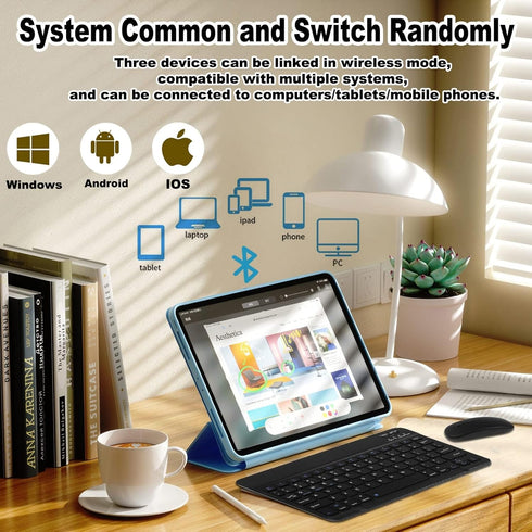 Bluetooth Keyboard and Mouse Combo,Ultra Slim Rechargeable Portable Wireless Keyboard Mouse Set Compact for Android Windows Tablet Cell Phone iPhone iPad Computer Desktop PC Laptop(Black)