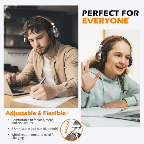 Kids Headphones, Wired with Microphone and Volume Control, Folding Stereo Corded On-Ear 3.5mm Headset for Boys Girls