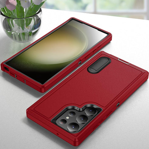 3-Layer Military Grade Protective Case with Kickstand for Samsung Galaxy S24 Ultra Phone Case (Red+Black)