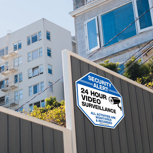 Video Surveillance Sign, 12x12 Security Alert Metal Sign for 24 Hour Video Surveillance, All Activities Monitored