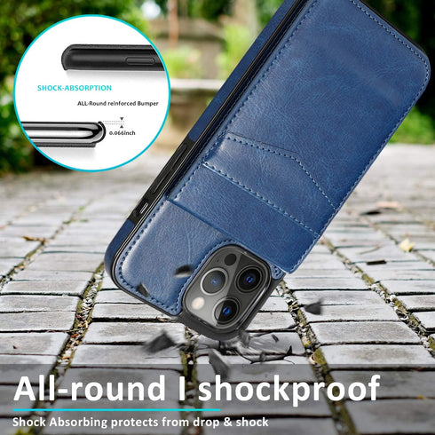 iPhone 13 Pro Wallet Case with Credit Card Holder, PU Leather Case for 6.1 Inch (Blue)