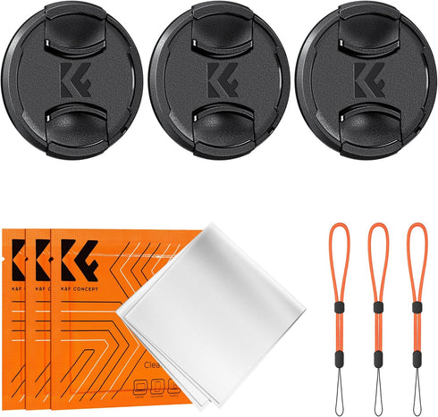 K&F Concept 82mm Lens Cap - 9-in-1 Center Pinch Lens Cover + Anti-Loss Keeper Leash + Microfiber Cleaning Cloth Kits