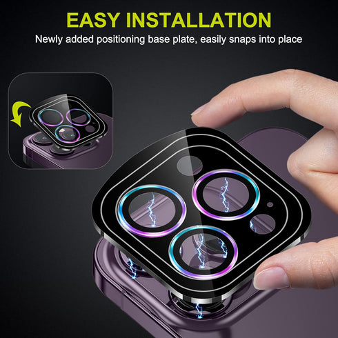 WSKEN HD Tempered Metal Glass Camera Lens Protector for iPhone 14 Pro/Pro Max, Colorful, Night Shooting Mode Accessory.