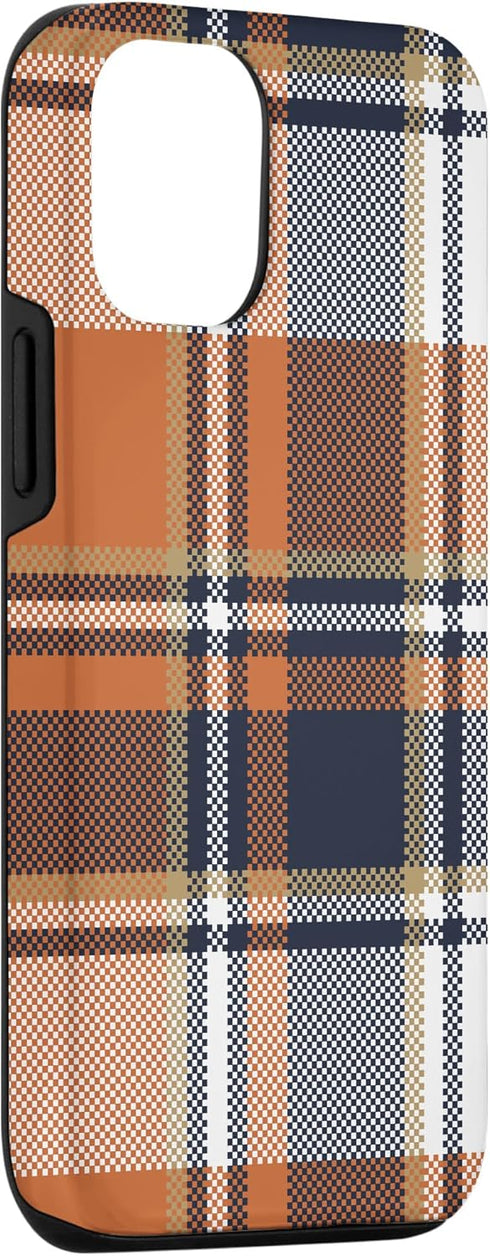 Navy Black and Orange Plaid Halloween Case for iPhone 12/12 Pro, Fall Autumn Pumpkins Design