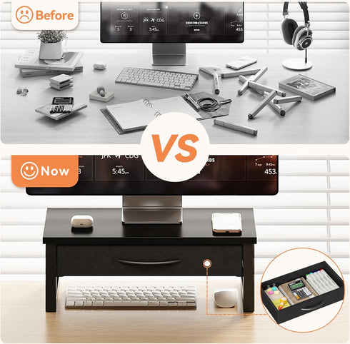 HEWORLIF 2-Tier Computer Monitor Stand Riser, Desk Organizers and Accessories with Drawer, Laptop Stand for Desk