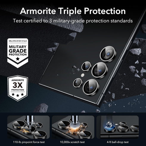ESR Camera Lens Protector for Samsung Galaxy S24 Ultra, Ultra-Thin Tempered Glass, Scratch-Resistant, 2 Sets, Black.