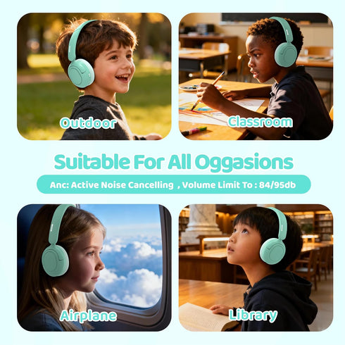 85/94dB Headset Mic,68 MIDOLA Kids Bluetooth Headphones Active Noise Cancelling Lightweight Wireless Headphone for Kid