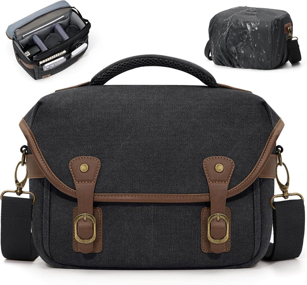 RAINSMORE Canvas Camera Bag, DSLR/SLR/Mirrorless Small Camera Sling Bags Cross-body Camera Case,