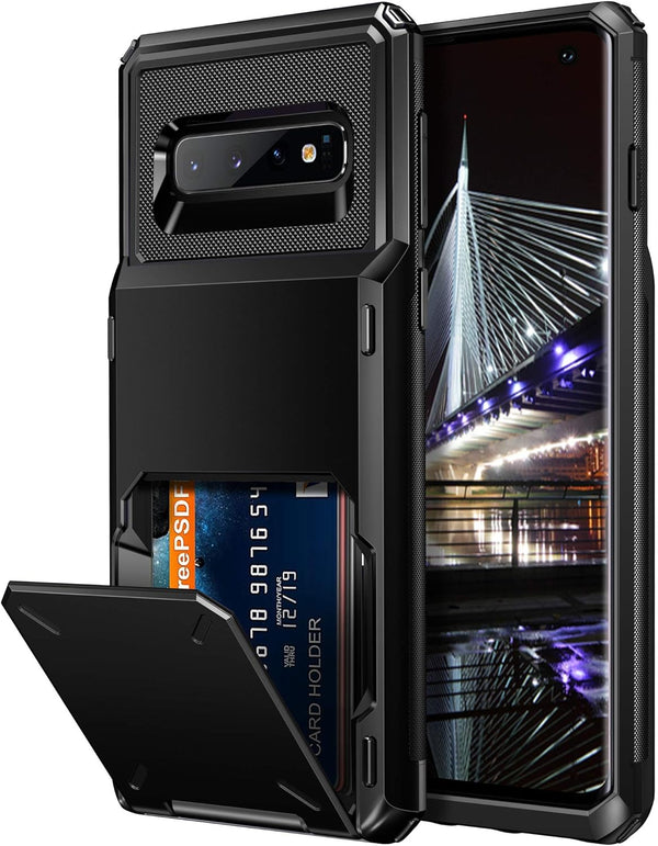 Vofolen Galaxy S10 Wallet Case - Scratch Resistant Dual Layer Protective Bumper with 4 Card Slots (Black)