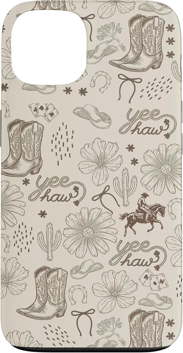 Vintage Classic Cowboy Vibes Pattern Aesthetic Vintage Cowboy Hat Boot Cactus Yeehaw Rodeo Flower Western Case for iPhone