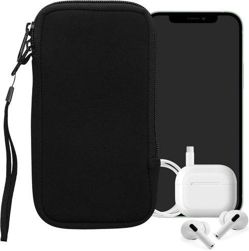 kwmobile Neoprene Phone Pouch XL - Universal Mobile Bag with Zipper, Wrist Strap - 6.7/6.8" - Black