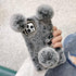 LUVI Plush Furry Case for iPhone 12 Pro Max, Cute Cartoon Bear Ear with Bling Glitter Cover (Gray)