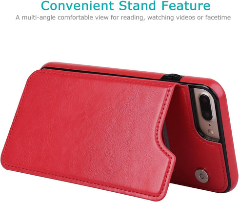 OT ONETOP Wallet Case for iPhone 7 Plus/8 Plus, PU Leather Kickstand with Card Holder, Red
