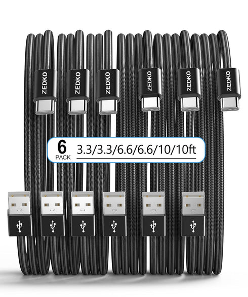 ZEDKO USB to USB C Cable 6 Pack (3/3/6/6/10/10ft) Braided USB A