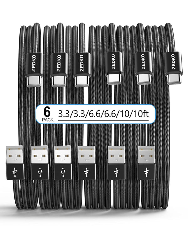 ZEDKO USB to USB C Cable 6 Pack (3/3/6/6/10/10ft) Braided USB A