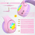 CF9 85dB Riwbox Cat Ear Kids Bluetooth Headphones with LED Light Up,Safe Volume Limit,Built-in Mic&Boom Mic