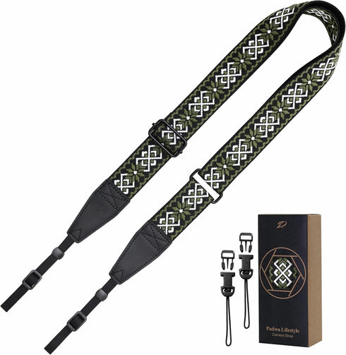 Padwa Lifestyle Adjustable Camera Strap - 1.5" Full Grain Leather Ends, Adjustable Neck Shoulder & Crossbody Strap