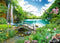 BELECO Picturesque Garden Background Fabric: 5x3ft Outdoor Tropical Landscape Mountain Trees Waterfall Scenery Backdrop