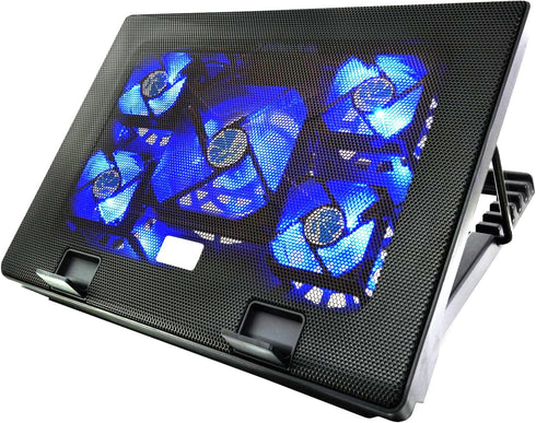 Laptop Cooling Pad for 17inch 15.6 14 13 12inch, Gaming Cooler with 5 Quiet Fans, LED Lights, 2 USB Ports, Adjustable