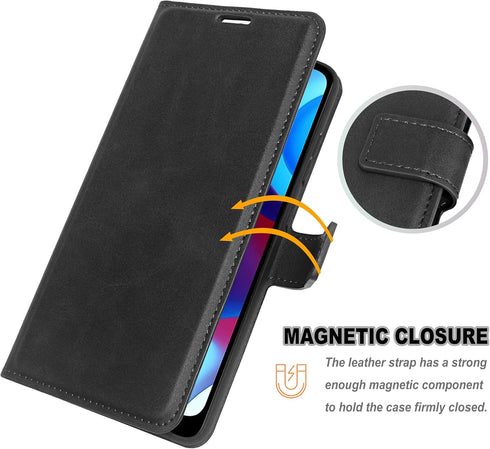 Motorola Moto G Pure Leather Flip Case - Wallet Black Phone Case with Card Holder Kickstand Magnetic Closure for Moto G