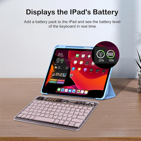 Wireless Bluetooth Keyboard for iPad, 10" Round Keys Mini Keyboard, Ultra-Slim Rechargeable for iPad (Light Pink)