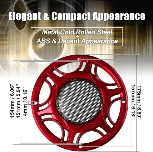 X AUTOHAUX 2pcs 6 Inch Car Metal Audio Speaker Grill Cover, Red Decorative Circle Grille Protector