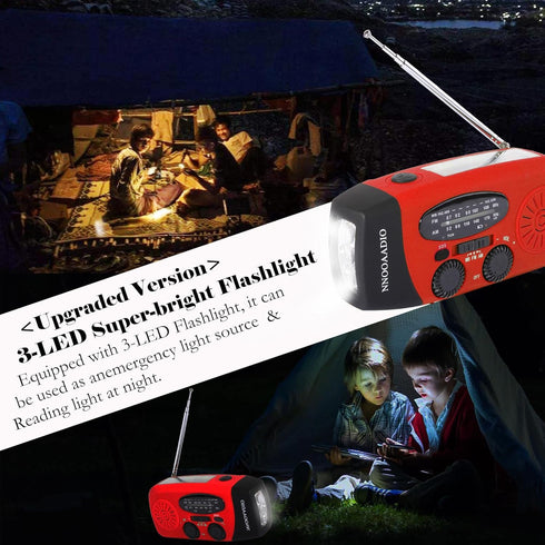 2000mAh SOS Alarm Emergency AM FM Weather Radio, Portable Hand Crank Solar Battery Operated