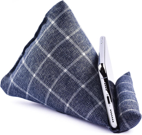 Handmade Phone Pillow Holder - The Wedge Mobile Device Stand for All Smartphones, 7 x 6.1 x 5.5 Inches (Gray Plaid-1)