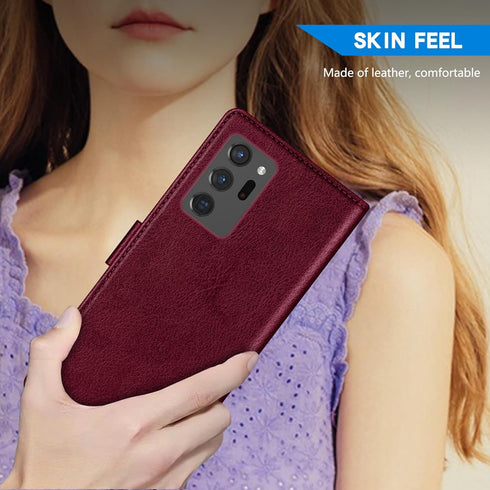 ZZXX Samsung Galaxy Note 20 Ultra Wallet Case with RFID Blocking, Leather Flip Fold Protective Case, Wine Red