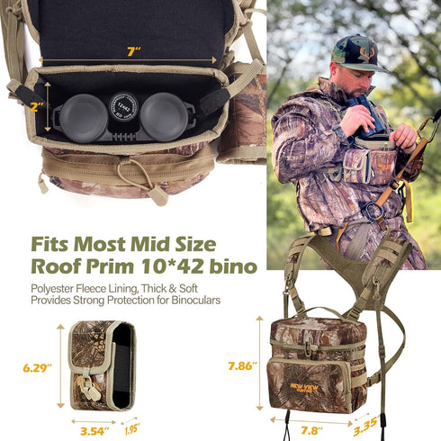 NEW VIEW Bino Packs for Hunting - Adjustable Camo Chest Pack with Detachable Rangefinder Pouch