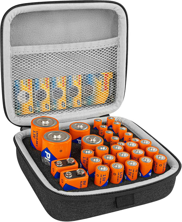Linkidea Small Hard Case Battery Organizer Storage Box, Holds 31 Various Sizes AA AAA 9V C D Batteries (Dark Grey)