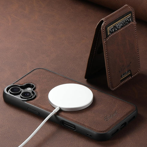 PASNEW 17 for iPhone Case,Compatible with Magsafe Wireless Charging Card Holder Wallet Leather Shockproof Protection