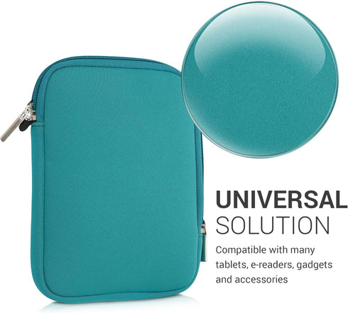 kwmobile 6" Neoprene e-Reader Pouch Size eReader - Universal eBook Sleeve Case with Zipper - Petrol