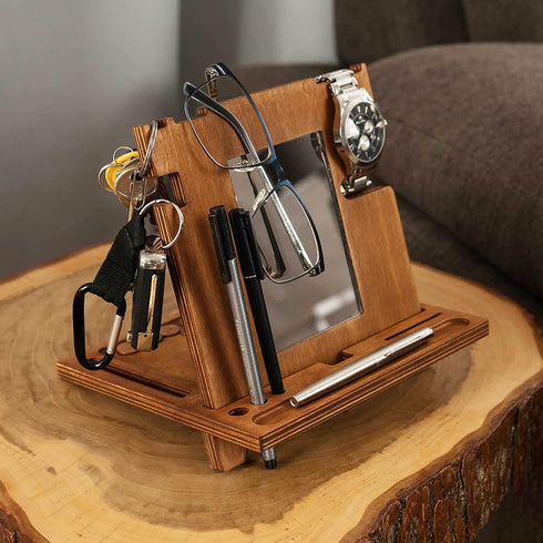 Wooden docking station - Wallet stand - Watch Organizer - Mens Christmas Birthday Gift for Men Him - Fathers Day