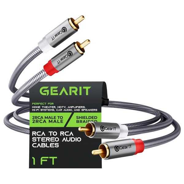 GearIT RCA Cable (1FT), 2RCA Male to 2RCA Male Stereo Audio Cables for Home Theater, Car Audio, Speakers