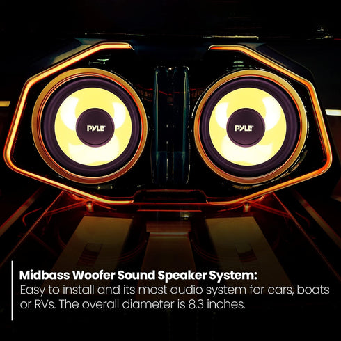 Pyle Car Midbass Speaker System - Pro 8 Inch 400 Watt 4 Ohm Auto Mid-Bass Component Poly Woofer Audio Sound Speakers