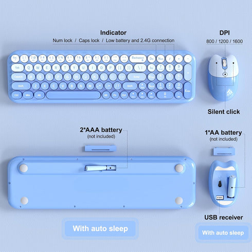 MOFII 2.4G Set, Wireless Keyboard and Mouse Combo, Full Size Retro Round Computer Keyboard and Mouse Plug and Play