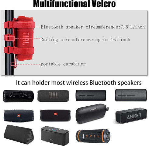 co2CREA Portable Speaker Mount for Most Bluetooth Speakers, Adjustable Strap Attachment for Golf Cart Railing, Red