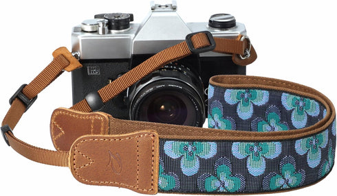 Padwa Lifestyle Camera Strap - 1.5" Crazy Horse Cowhide Head Cotton Strap, Vintage Embroidery for Photographers,