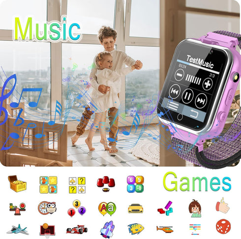 PTHTECHUS Kids Smart Watch for Boys Girls Age 4-12, 24 Puzzle Games, 2 HD Cameras, MP3 Music Player, Educational Toys