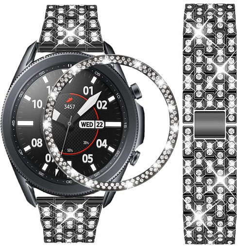 Bands Compatible with Samsung Galaxy Watch 3 (45mm), 22mm Full Rhinestone Diamond Stainless Metal Strap for Women Men