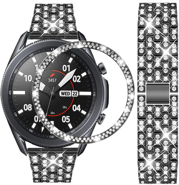 Bands Compatible with Samsung Galaxy Watch 3 (45mm), 22mm Full Rhinestone Diamond Stainless Metal Strap for Women Men