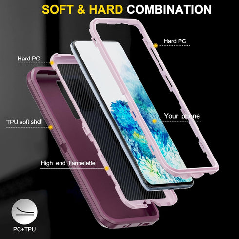 AYMECL Galaxy S20 Plus Case, Military Grade 3 in 1 Full Body Shockproof Dust/Drop Proof Protection Cover, Pink+Wine Red